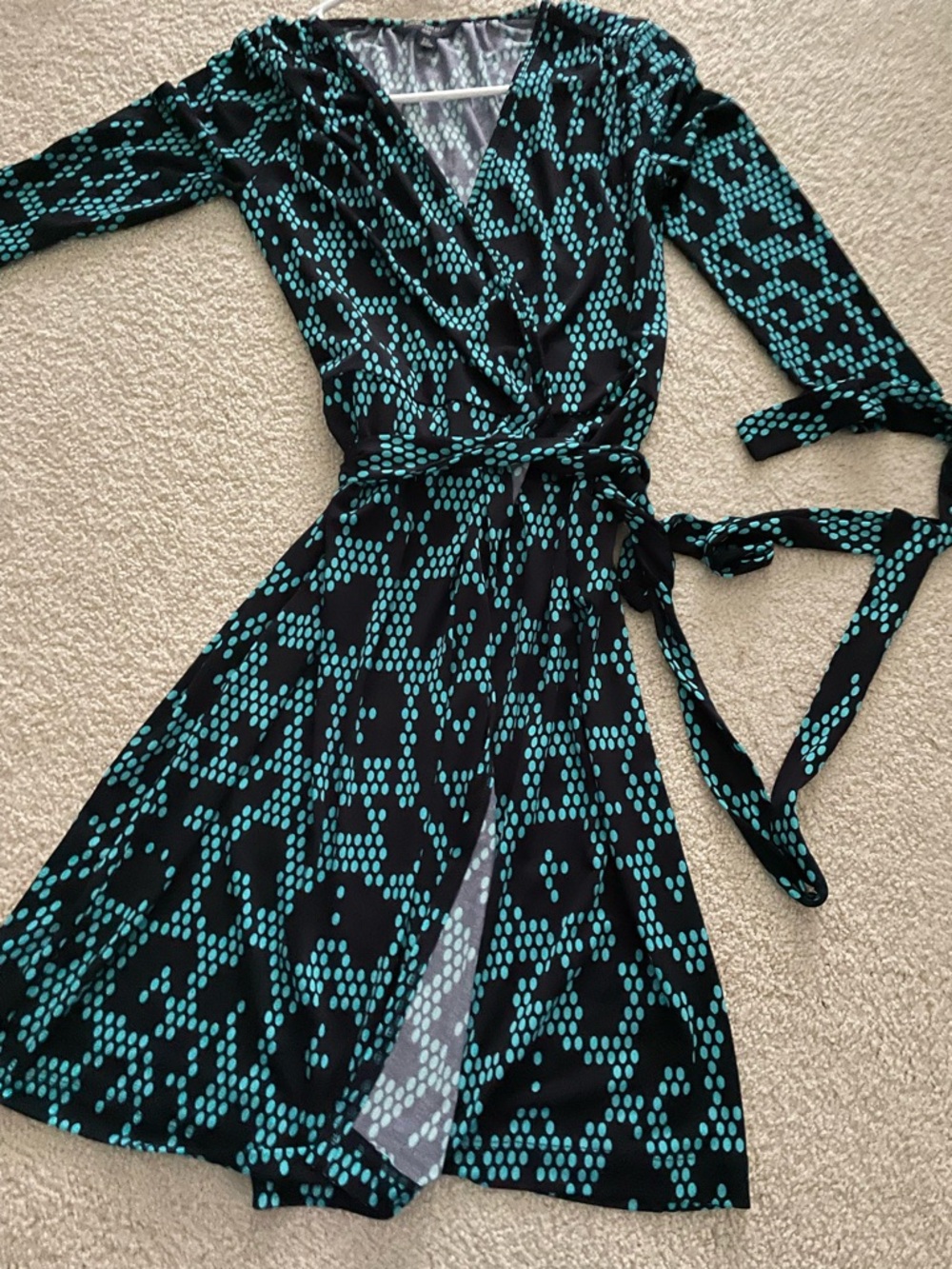 Banana Republic Black & Teal Dot-Print Wrap Dress